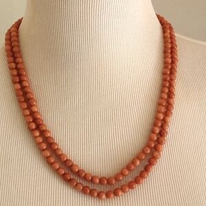 CARNELIAN Gemstone High Polish  Beaded Double Strand Necklace 20"/22 - VTG